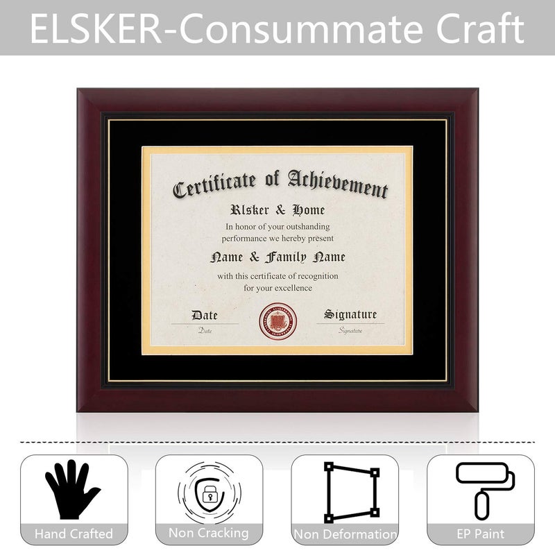 ELSKER&HOME Picture Frame - Classic Cherry Wood, 10.5x11 inches, Certificate Frame with Semi-Tempered Glass, Velvet Mat, Black - Image 4
